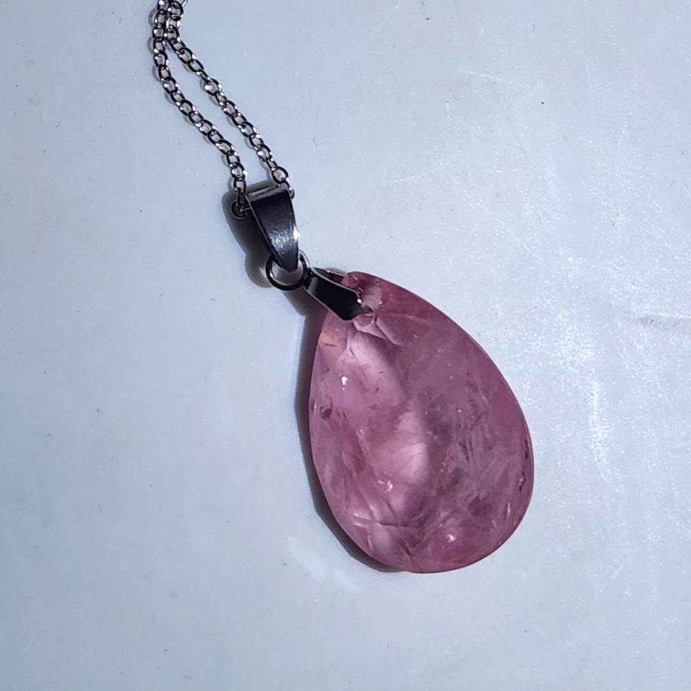 Natural Pink Kunzite Teardrop Pendant Necklace. - Picture 8 of 8